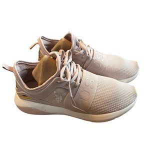 US Polo Assn Women’s 8.5 Pink Sneakers Lightweight Gold Accents Mesh Stretchy